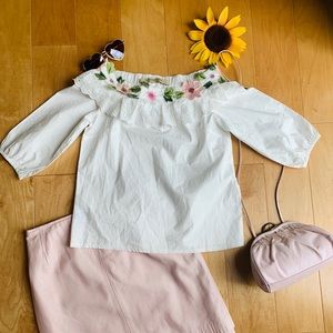 Blouse shirt Embroidered appliqué ruffle top Laurent cottage core
